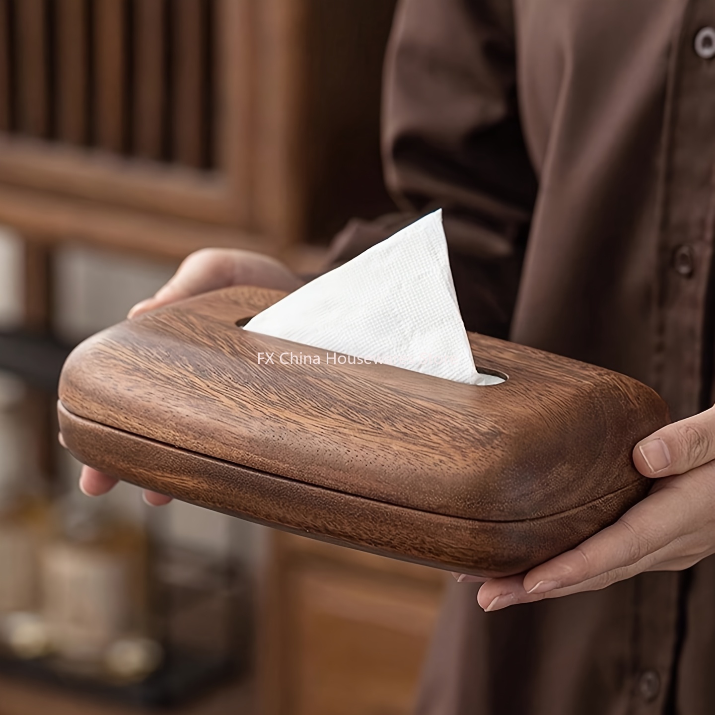 Agar Tissue Culture - Walnut Wood Tissue Box Cover Holder,