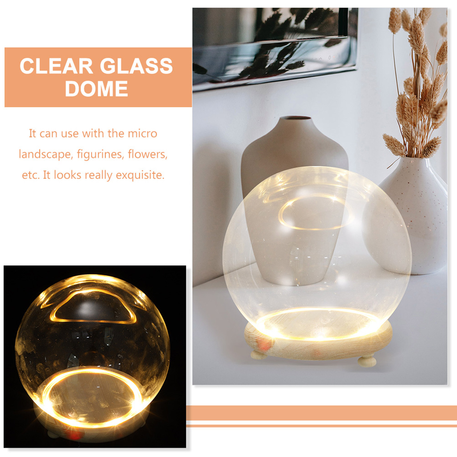Glass Cover with Wood Base Pre - Plastic Dome Clear recension och pris